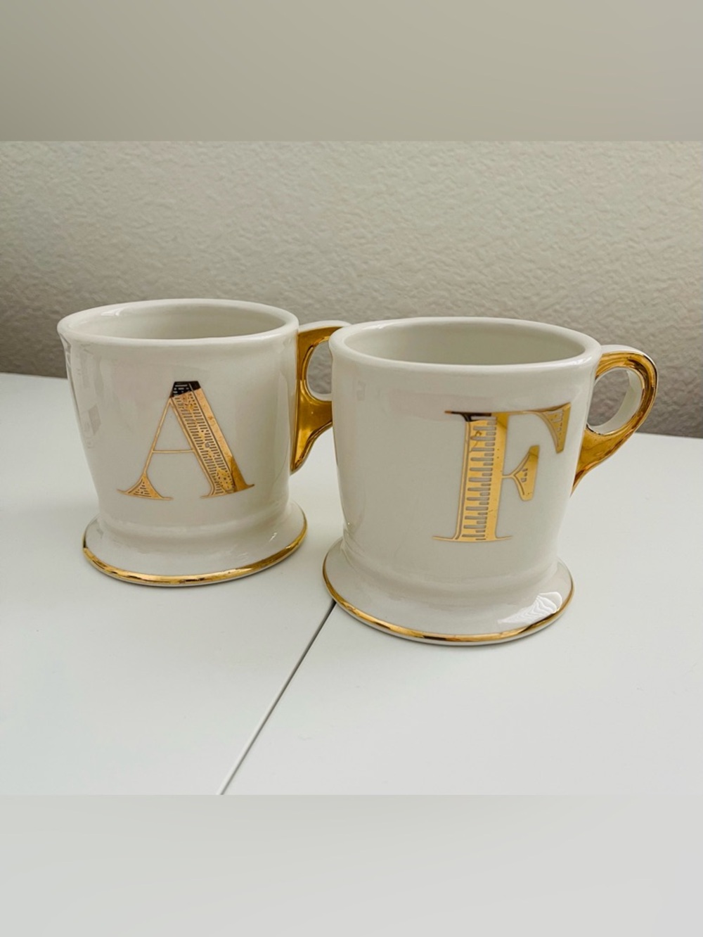 ANTHROPOLOGIE Limited Edition Golden Monogram Mug A & F 13oz.